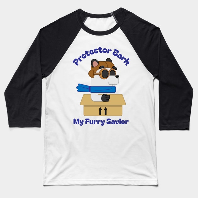 Protector Bark My Furry Savior Super Dog Baseball T-Shirt by Distinkt